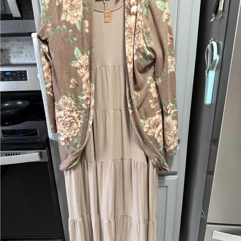 Floral Cardigan and Tiered Dress Set